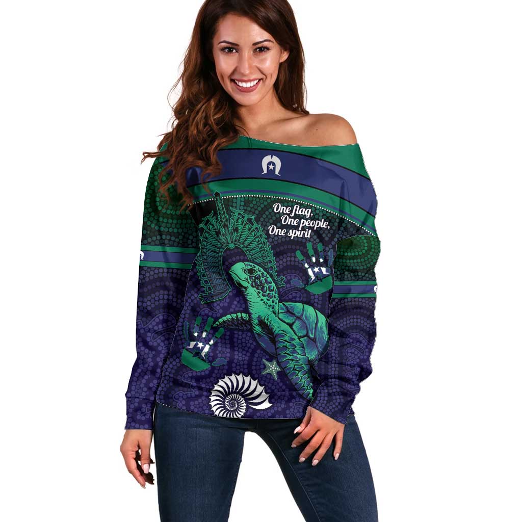 Torres Strait Islanders Flag Day Off Shoulder Sweater Dhari One Flag One People One Spirit
