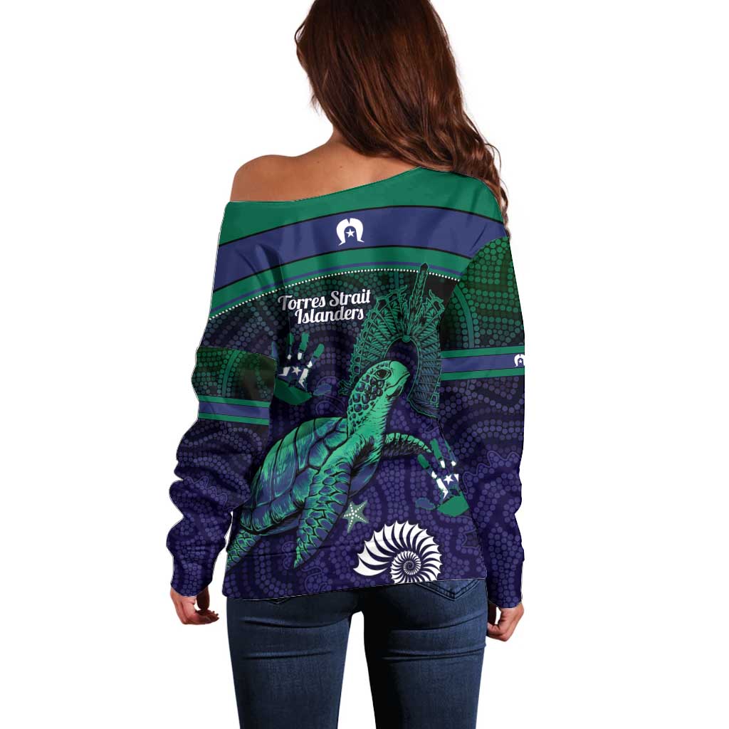 Torres Strait Islanders Flag Day Off Shoulder Sweater Dhari One Flag One People One Spirit