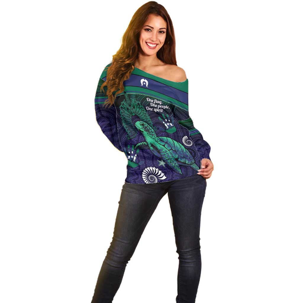 Torres Strait Islanders Flag Day Off Shoulder Sweater Dhari One Flag One People One Spirit