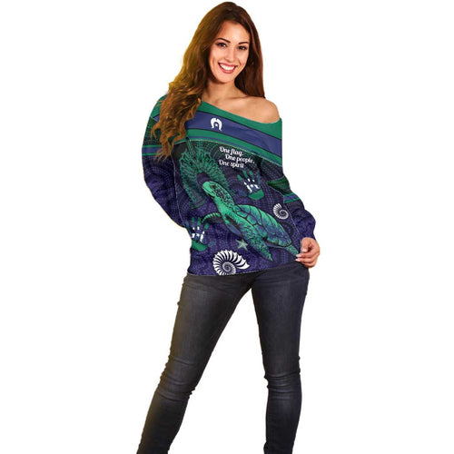 Torres Strait Islanders Flag Day Off Shoulder Sweater Dhari One Flag One People One Spirit