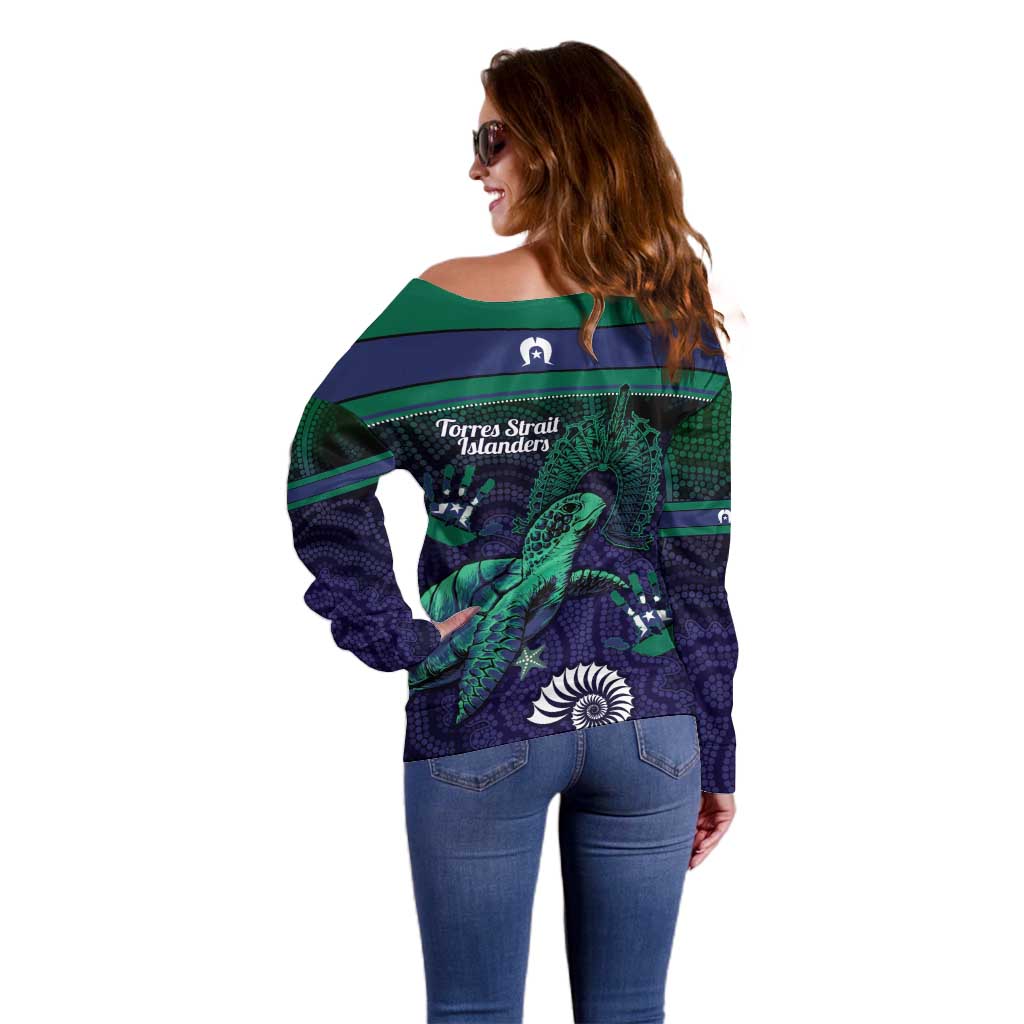 Torres Strait Islanders Flag Day Off Shoulder Sweater Dhari One Flag One People One Spirit