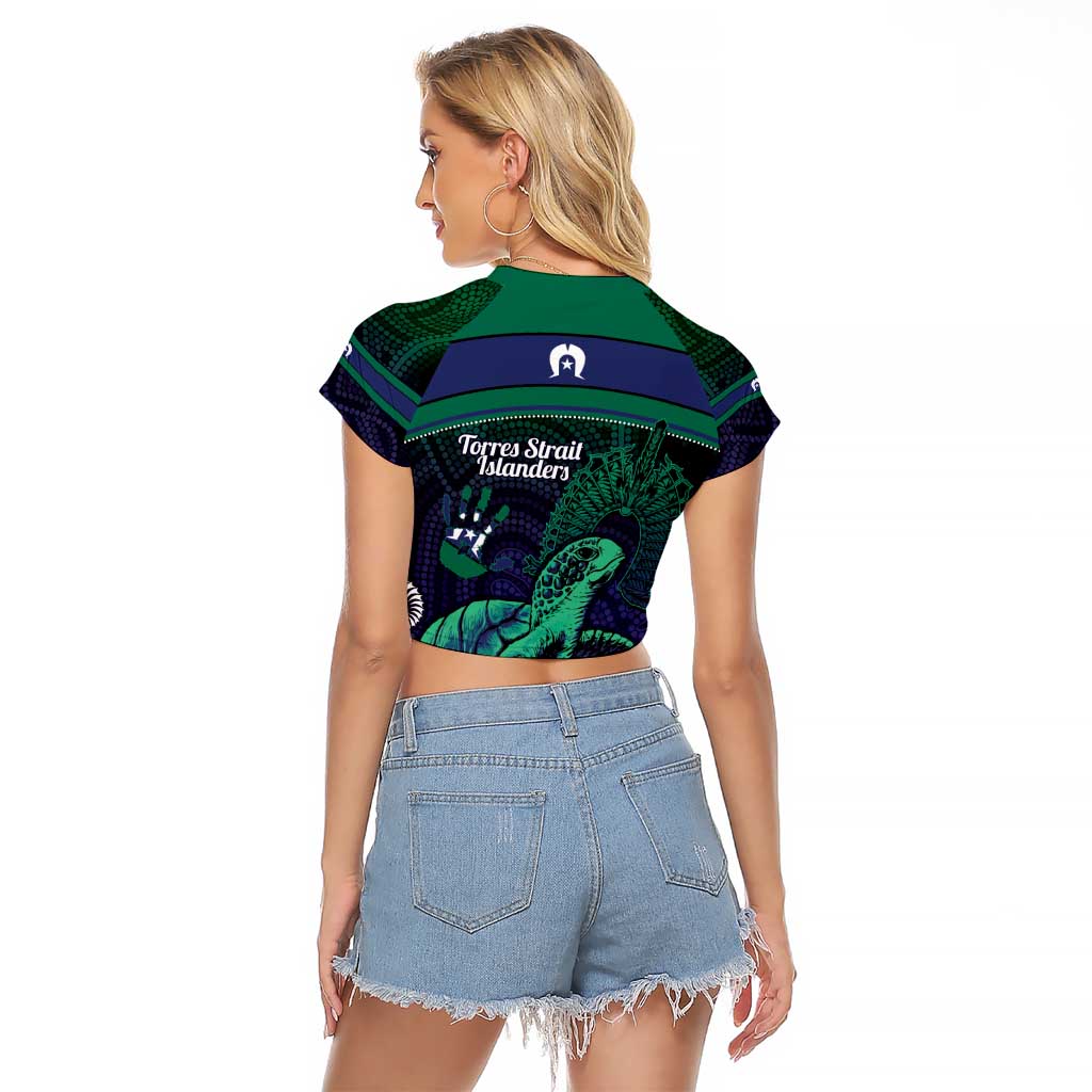 Torres Strait Islanders Flag Day Raglan Cropped T Shirt Dhari One Flag One People One Spirit
