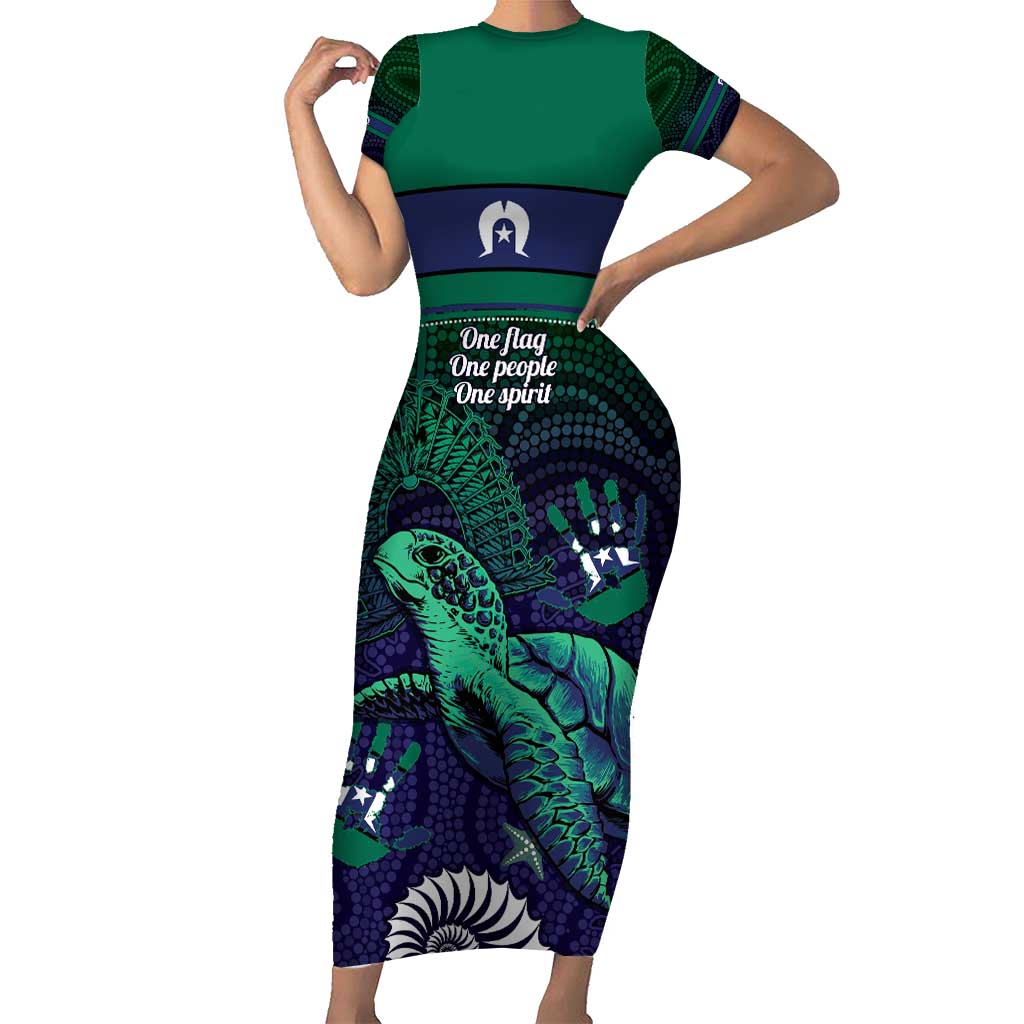 Torres Strait Islanders Flag Day Short Sleeve Bodycon Dress Dhari One Flag One People One Spirit