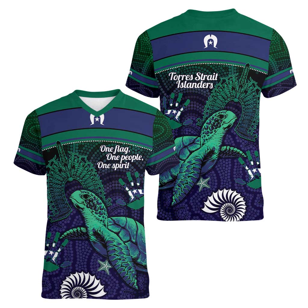 Torres Strait Islanders Flag Day Women V-Neck T-Shirt Dhari One Flag One People One Spirit