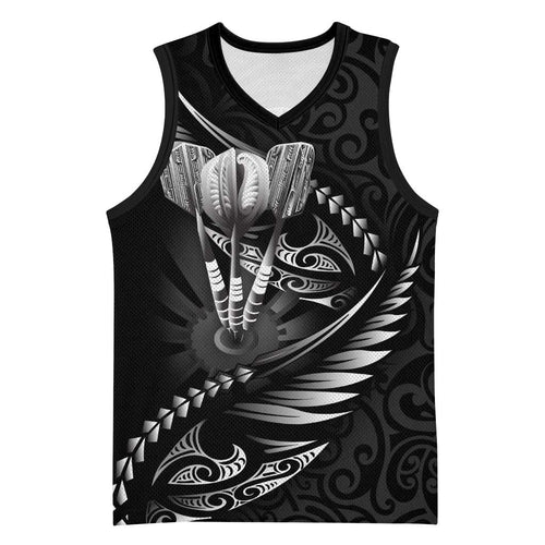 Personalised All Black New Zealand Darts Basketball Jersey Aoteroa Fern Maori Galaxy Style - Aussie Hoodie