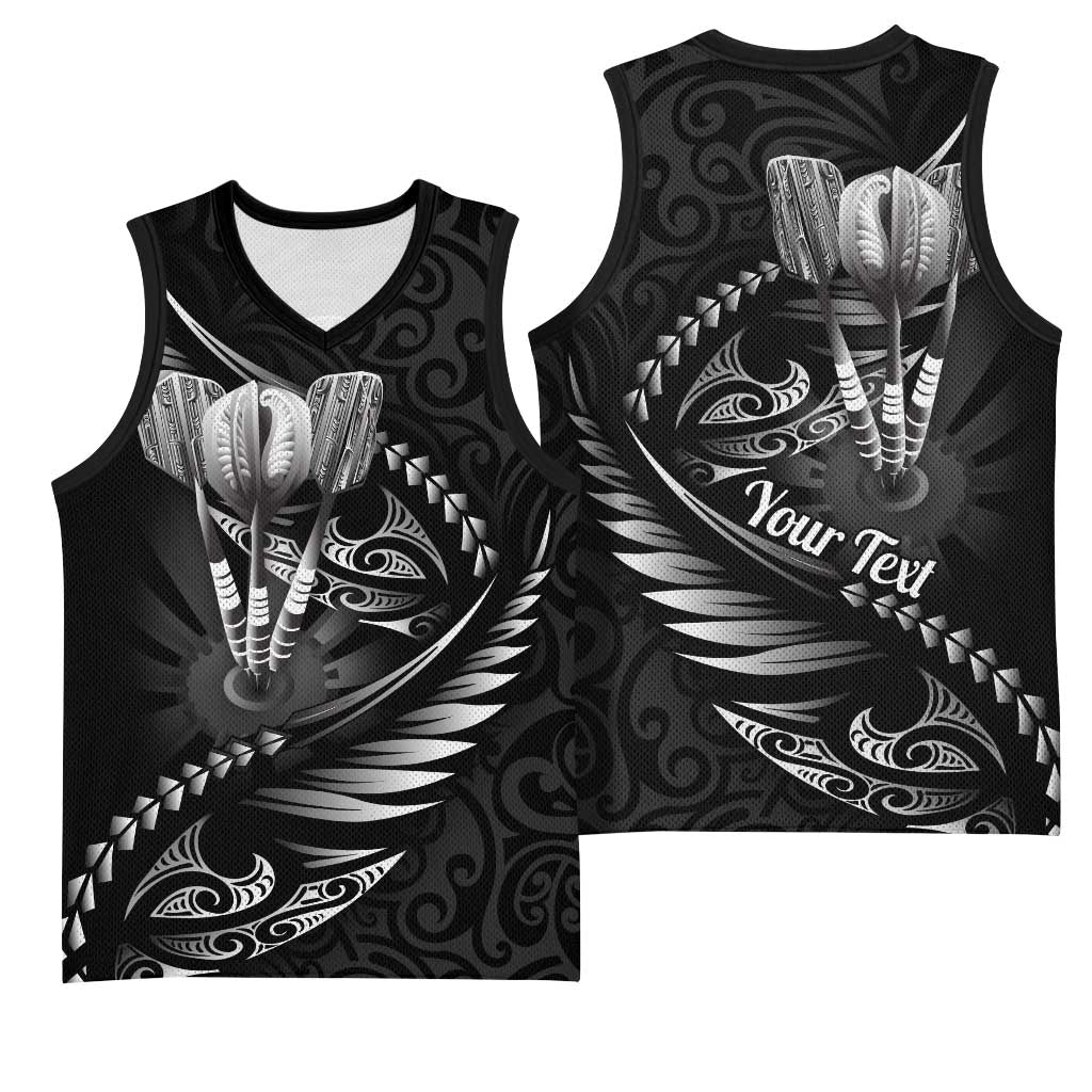 Personalised All Black New Zealand Darts Basketball Jersey Aoteroa Fern Maori Galaxy Style - Aussie Hoodie