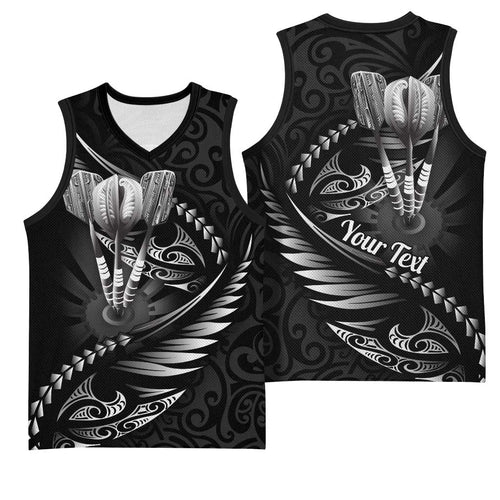 Personalised All Black New Zealand Darts Basketball Jersey Aoteroa Fern Maori Galaxy Style - Aussie Hoodie