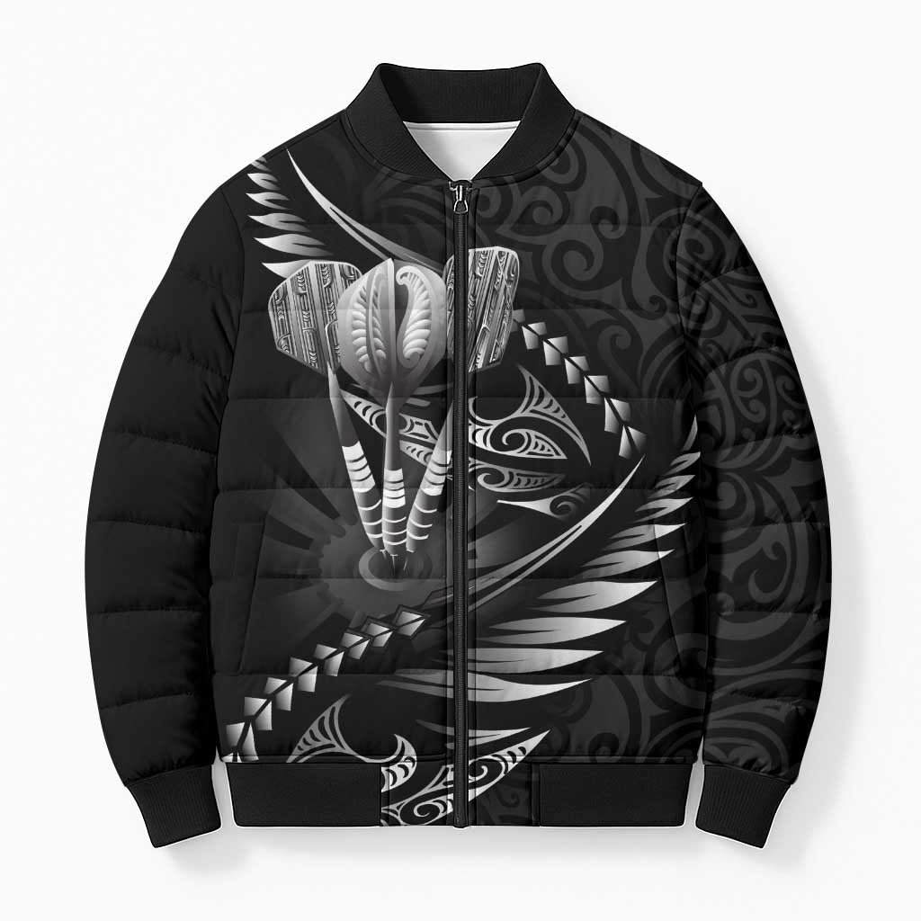 Personalised All Black New Zealand Darts Bomber Puffer Jacket Aoteroa Fern Maori Galaxy Style - Aussie Hoodie