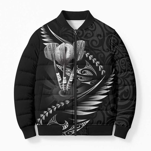 Personalised All Black New Zealand Darts Bomber Puffer Jacket Aoteroa Fern Maori Galaxy Style - Aussie Hoodie