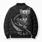 Personalised All Black New Zealand Darts Bomber Puffer Jacket Aoteroa Fern Maori Galaxy Style - Aussie Hoodie