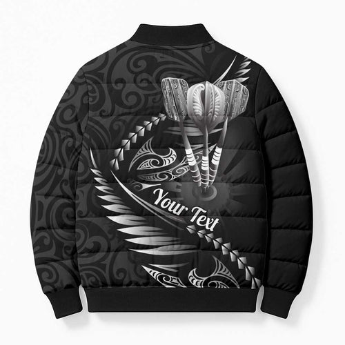 Personalised All Black New Zealand Darts Bomber Puffer Jacket Aoteroa Fern Maori Galaxy Style - Aussie Hoodie