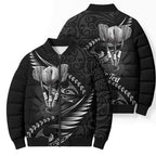 Personalised All Black New Zealand Darts Bomber Puffer Jacket Aoteroa Fern Maori Galaxy Style - Aussie Hoodie