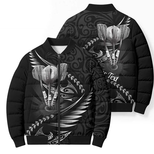 Personalised All Black New Zealand Darts Bomber Puffer Jacket Aoteroa Fern Maori Galaxy Style - Aussie Hoodie