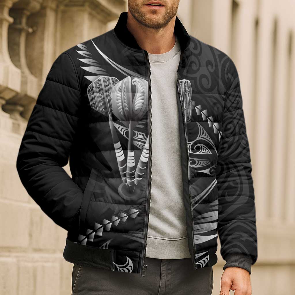 Personalised All Black New Zealand Darts Bomber Puffer Jacket Aoteroa Fern Maori Galaxy Style - Aussie Hoodie