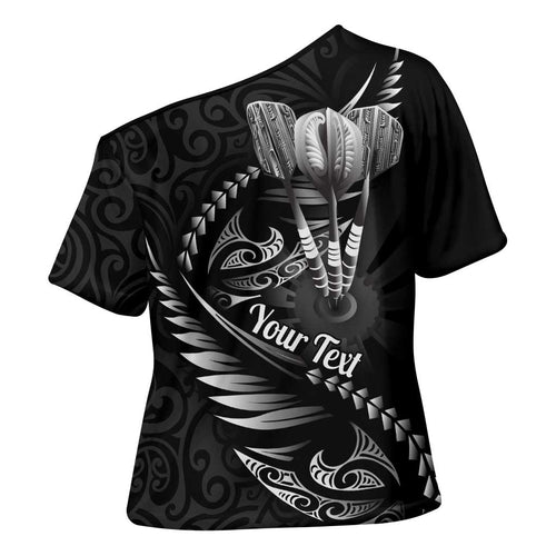 Personalised All Black New Zealand Darts Cross Shoulder Shirt Aoteroa Fern Maori Galaxy Style - Aussie Hoodie