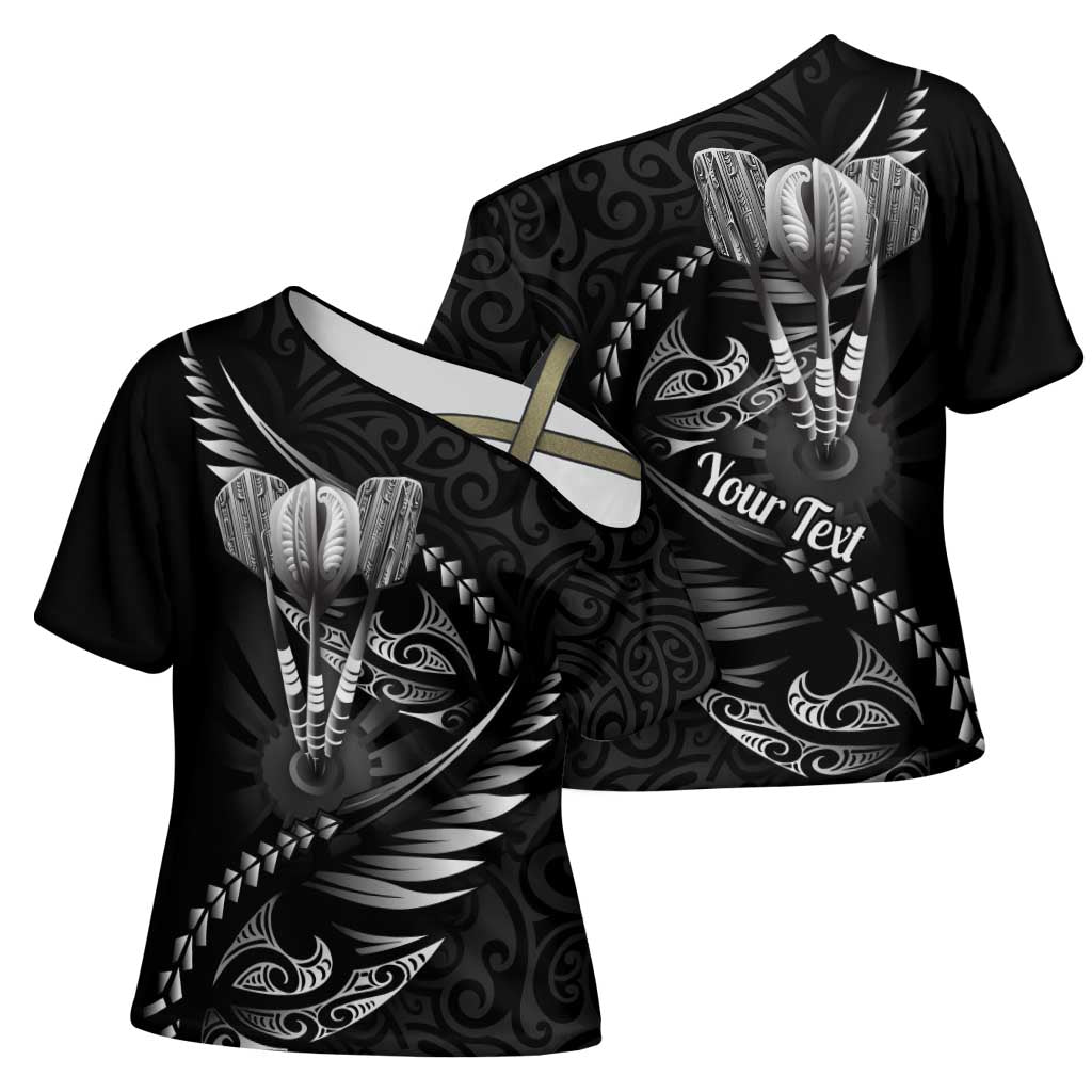 Personalised All Black New Zealand Darts Cross Shoulder Shirt Aoteroa Fern Maori Galaxy Style - Aussie Hoodie