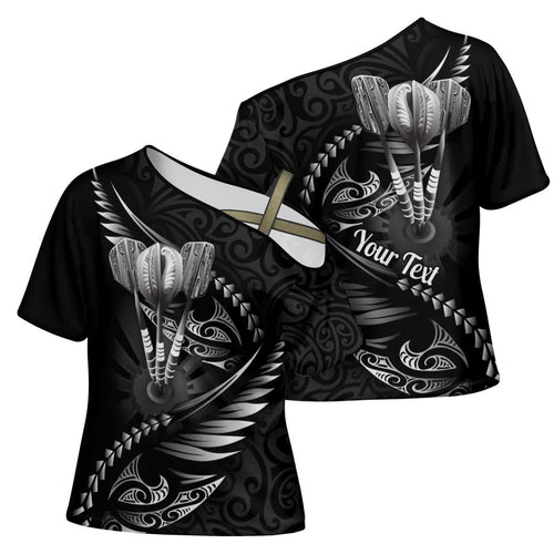 Personalised All Black New Zealand Darts Cross Shoulder Shirt Aoteroa Fern Maori Galaxy Style - Aussie Hoodie