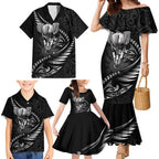 Personalised All Black New Zealand Darts Family Matching Mermaid Dress and Hawaiian Shirt Aoteroa Fern Maori Galaxy Style