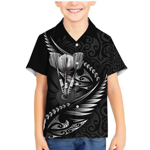 Personalised All Black New Zealand Darts Family Matching Mermaid Dress and Hawaiian Shirt Aoteroa Fern Maori Galaxy Style