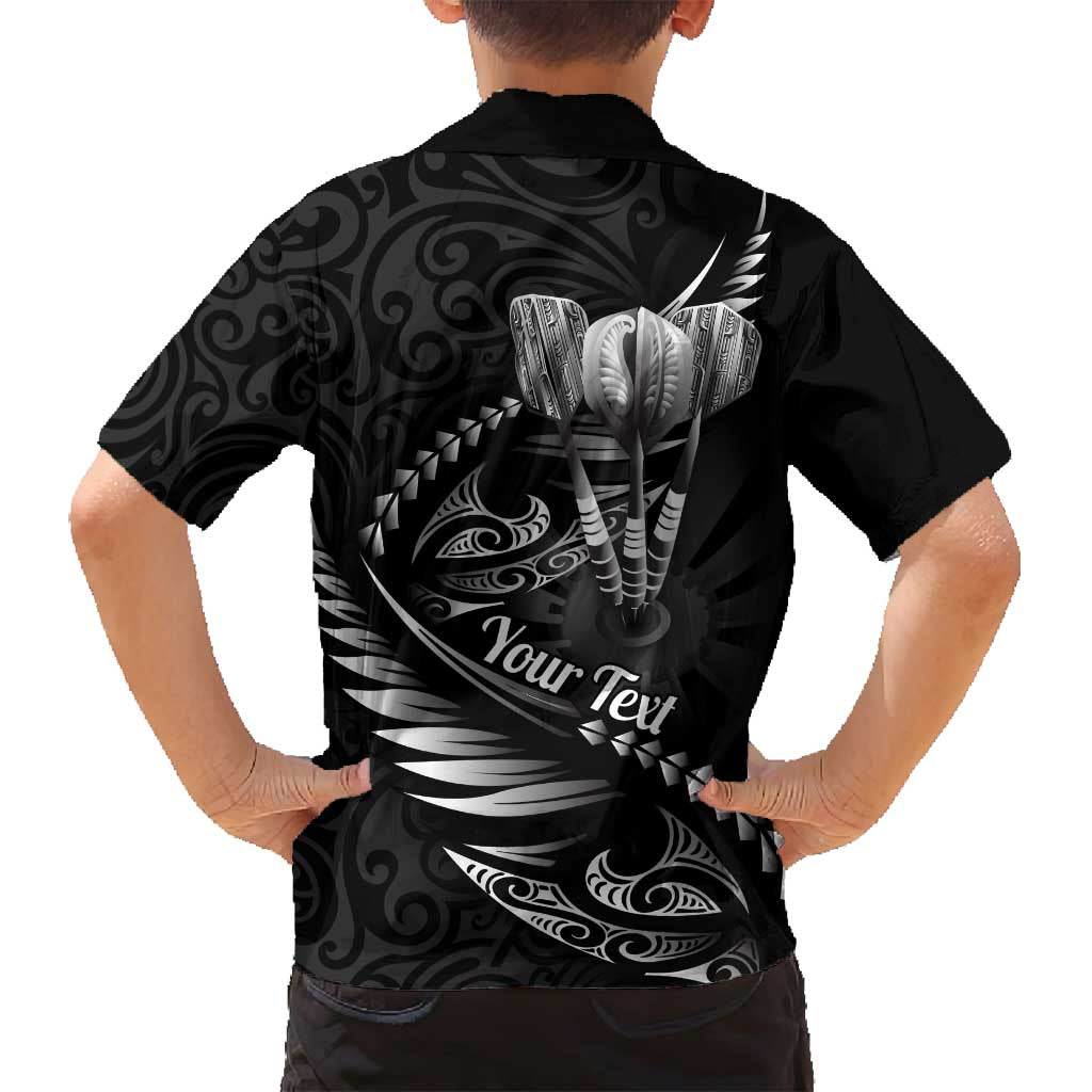 Personalised All Black New Zealand Darts Family Matching Off Shoulder Short Dress and Hawaiian Shirt Aoteroa Fern Maori Galaxy Style