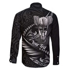 Personalised All Black New Zealand Darts Family Matching Off Shoulder Short Dress and Hawaiian Shirt Aoteroa Fern Maori Galaxy Style