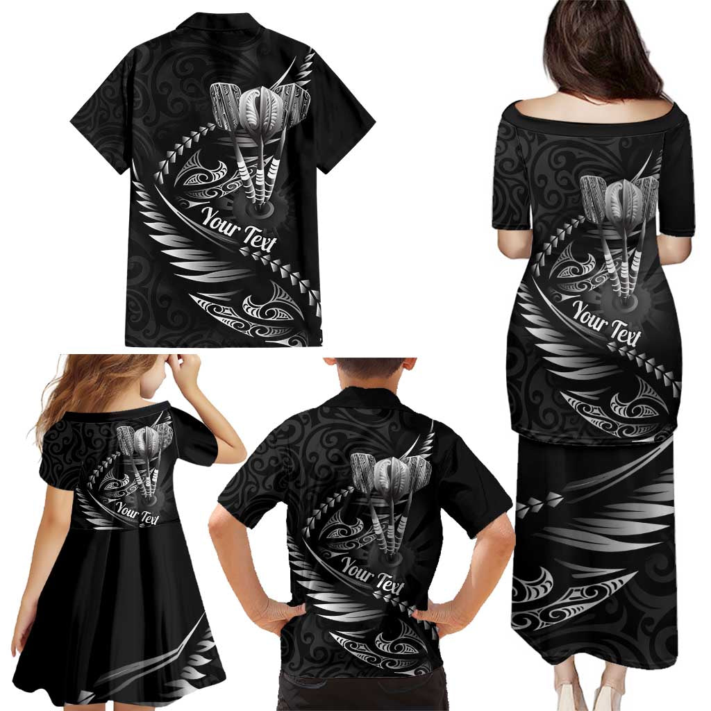 Personalised All Black New Zealand Darts Family Matching Puletasi and Hawaiian Shirt Aoteroa Fern Maori Galaxy Style