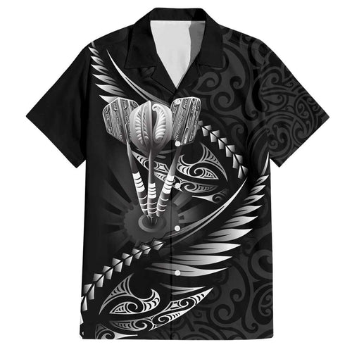 Personalised All Black New Zealand Darts Family Matching Short Sleeve Bodycon Dress and Hawaiian Shirt Aoteroa Fern Maori Galaxy Style