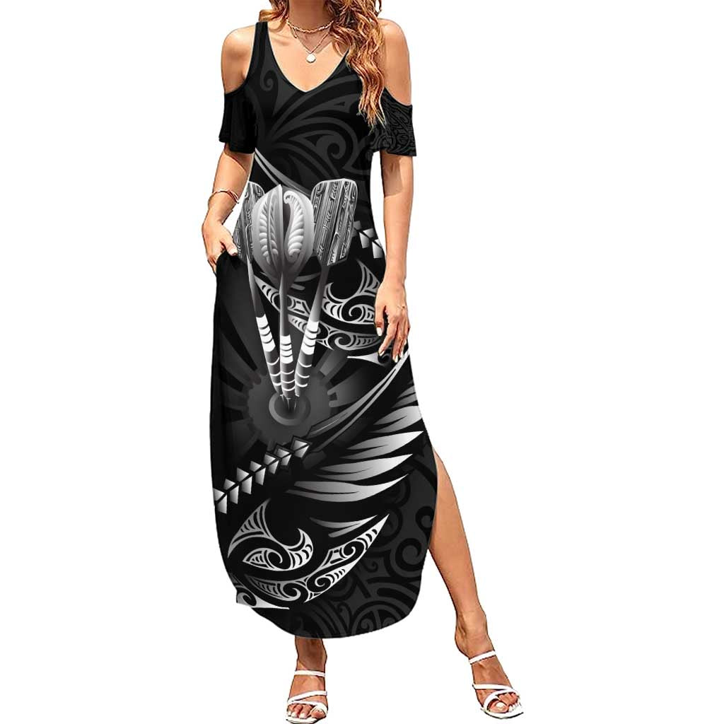 Personalised All Black New Zealand Darts Family Matching Summer Maxi Dress and Hawaiian Shirt Aoteroa Fern Maori Galaxy Style