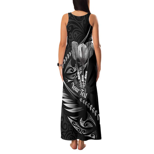 Personalised All Black New Zealand Darts Family Matching Tank Maxi Dress and Hawaiian Shirt Aoteroa Fern Maori Galaxy Style