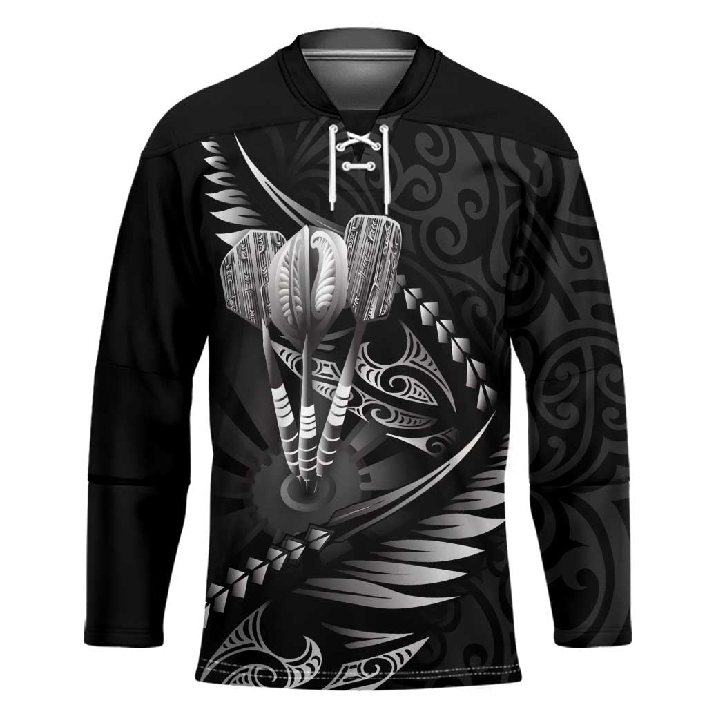 Personalised All Black New Zealand Darts Hockey Jersey Aoteroa Fern Maori Galaxy Style - Aussie Hoodie