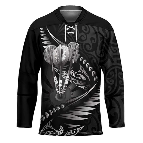 Personalised All Black New Zealand Darts Hockey Jersey Aoteroa Fern Maori Galaxy Style - Aussie Hoodie