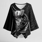 Personalised All Black New Zealand Darts Kimono Sleeve Blouse Aoteroa Fern Maori Galaxy Style - Aussie Hoodie
