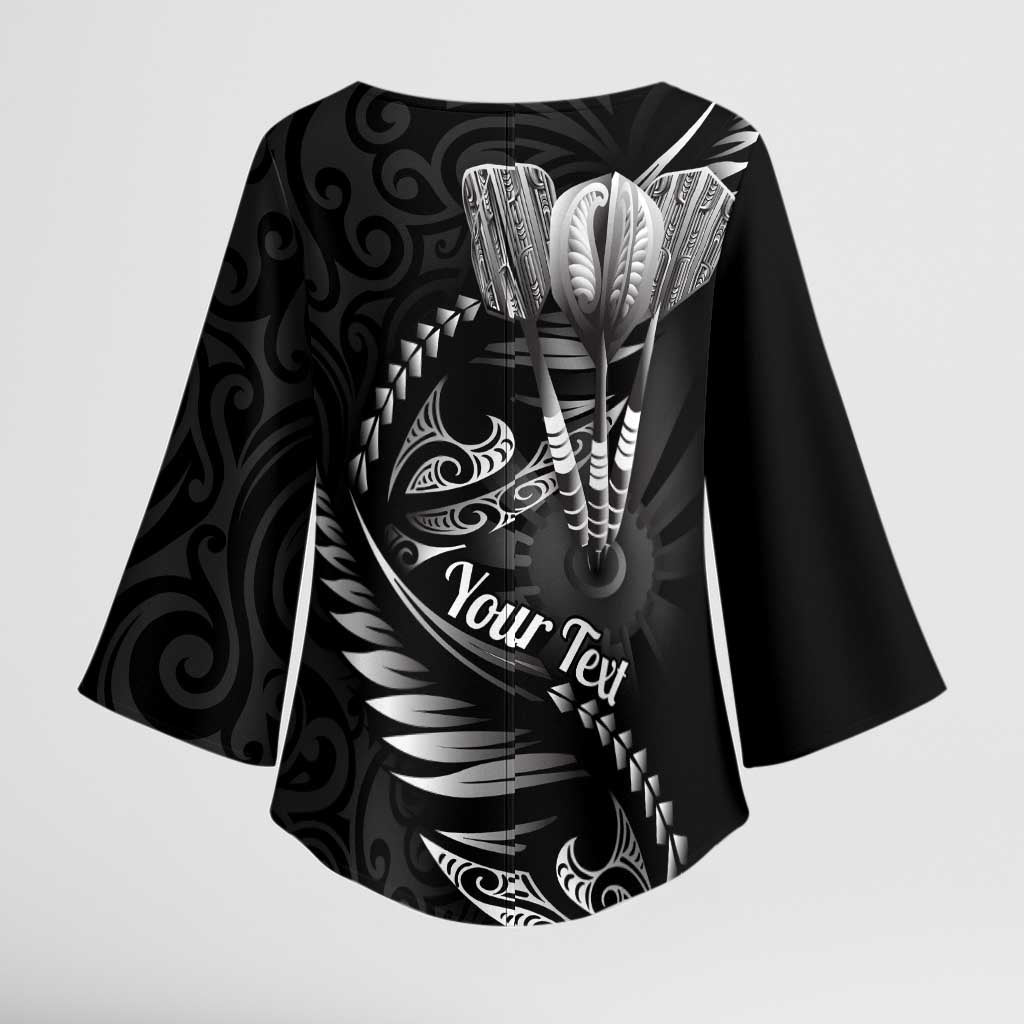 Personalised All Black New Zealand Darts Kimono Sleeve Blouse Aoteroa Fern Maori Galaxy Style - Aussie Hoodie