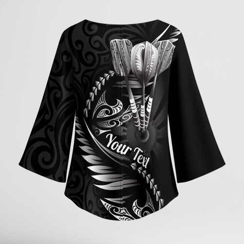 Personalised All Black New Zealand Darts Kimono Sleeve Blouse Aoteroa Fern Maori Galaxy Style - Aussie Hoodie