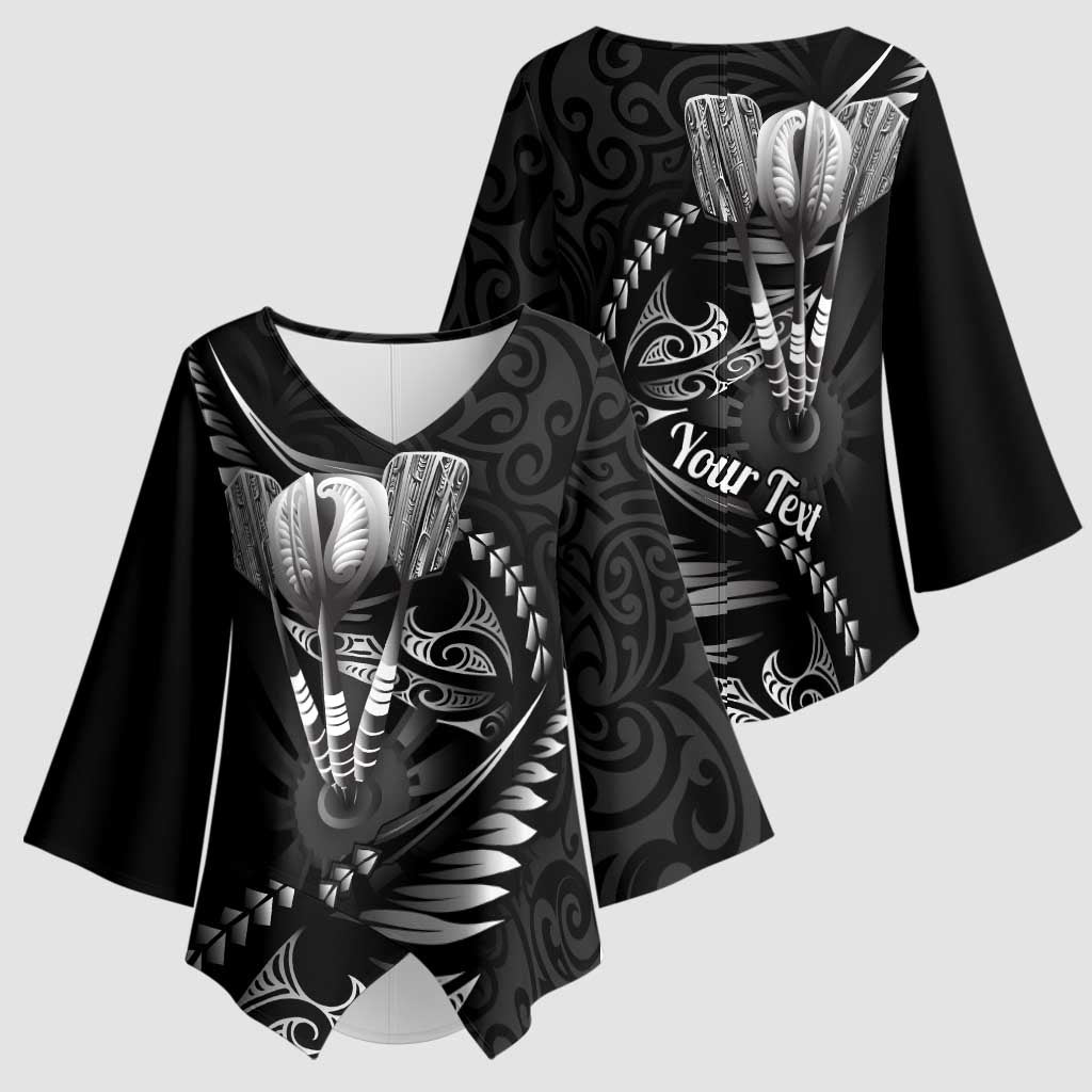 Personalised All Black New Zealand Darts Kimono Sleeve Blouse Aoteroa Fern Maori Galaxy Style - Aussie Hoodie