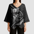 Personalised All Black New Zealand Darts Kimono Sleeve Blouse Aoteroa Fern Maori Galaxy Style - Aussie Hoodie