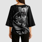 Personalised All Black New Zealand Darts Kimono Sleeve Blouse Aoteroa Fern Maori Galaxy Style - Aussie Hoodie