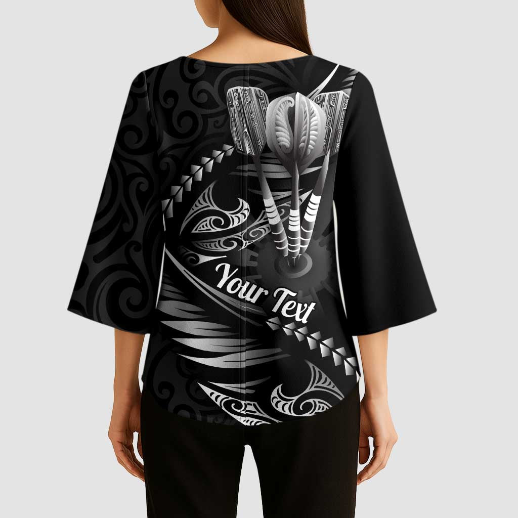 Personalised All Black New Zealand Darts Kimono Sleeve Blouse Aoteroa Fern Maori Galaxy Style - Aussie Hoodie