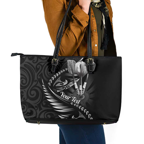 Personalised All Black New Zealand Darts Leather Tote Bag Aoteroa Fern Maori Galaxy Style