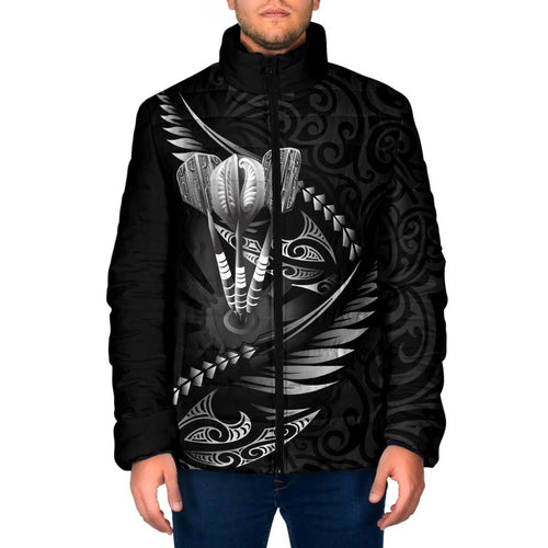 Personalised All Black New Zealand Darts Padded Jacket Aoteroa Fern Maori Galaxy Style - Aussie Hoodie