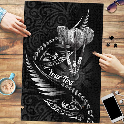 Personalised All Black New Zealand Darts Puzzle Aoteroa Fern Maori Galaxy Style - Aussie Hoodie