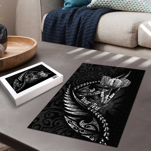 Personalised All Black New Zealand Darts Puzzle Aoteroa Fern Maori Galaxy Style - Aussie Hoodie