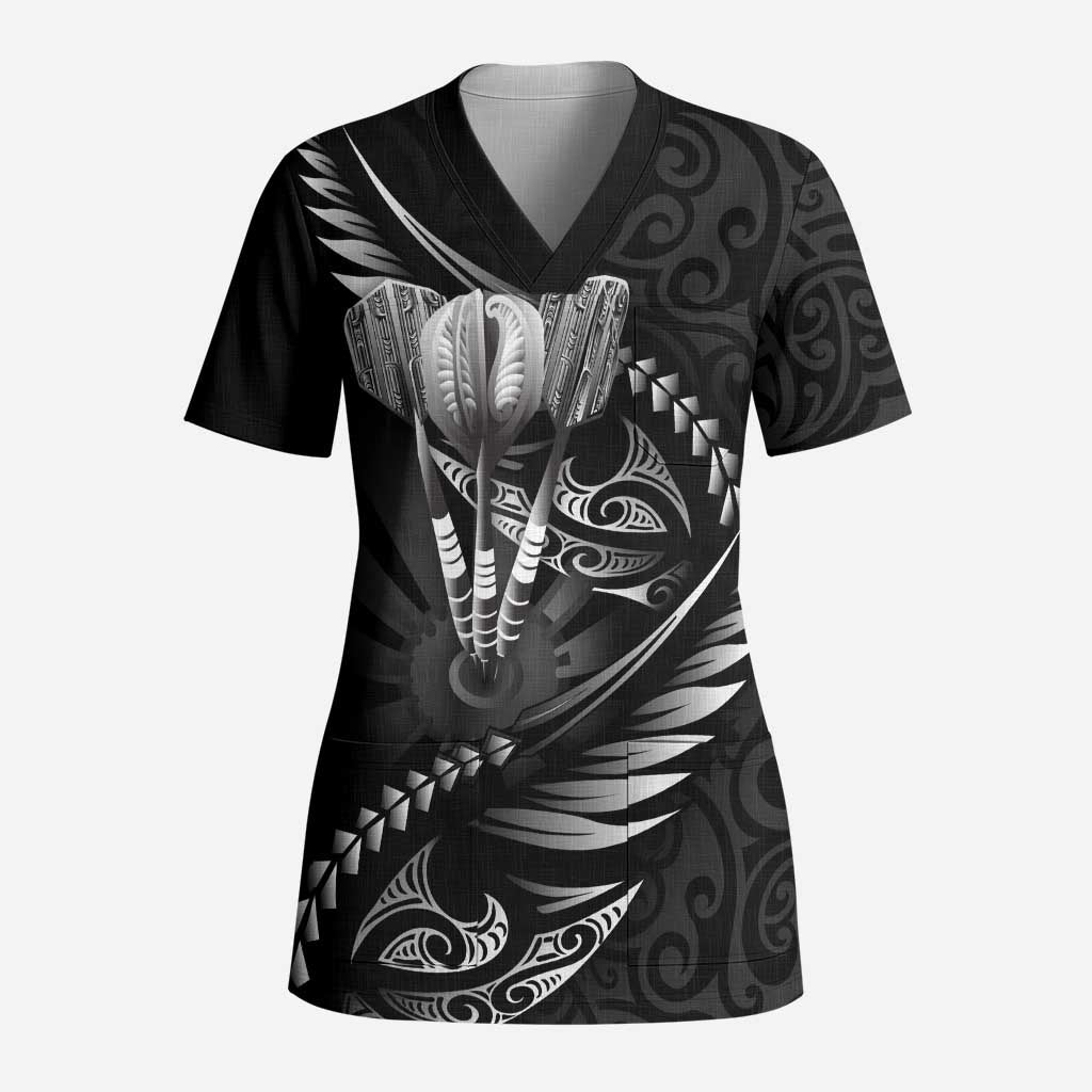 Personalised All Black New Zealand Darts Scrub Top Aoteroa Fern Maori Galaxy Style - Aussie Hoodie