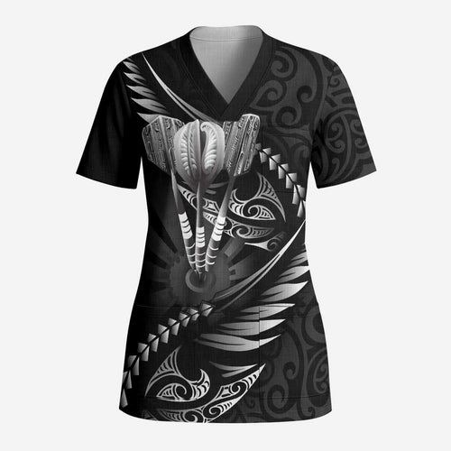 Personalised All Black New Zealand Darts Scrub Top Aoteroa Fern Maori Galaxy Style - Aussie Hoodie