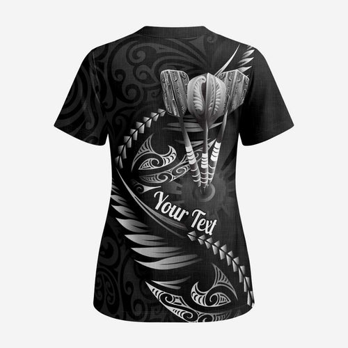 Personalised All Black New Zealand Darts Scrub Top Aoteroa Fern Maori Galaxy Style - Aussie Hoodie