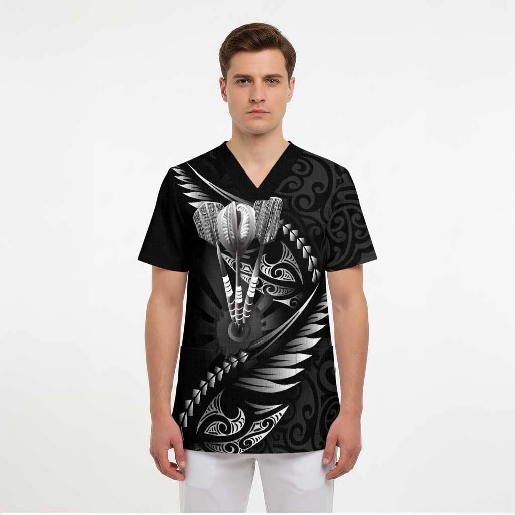 Personalised All Black New Zealand Darts Scrub Top Aoteroa Fern Maori Galaxy Style - Aussie Hoodie