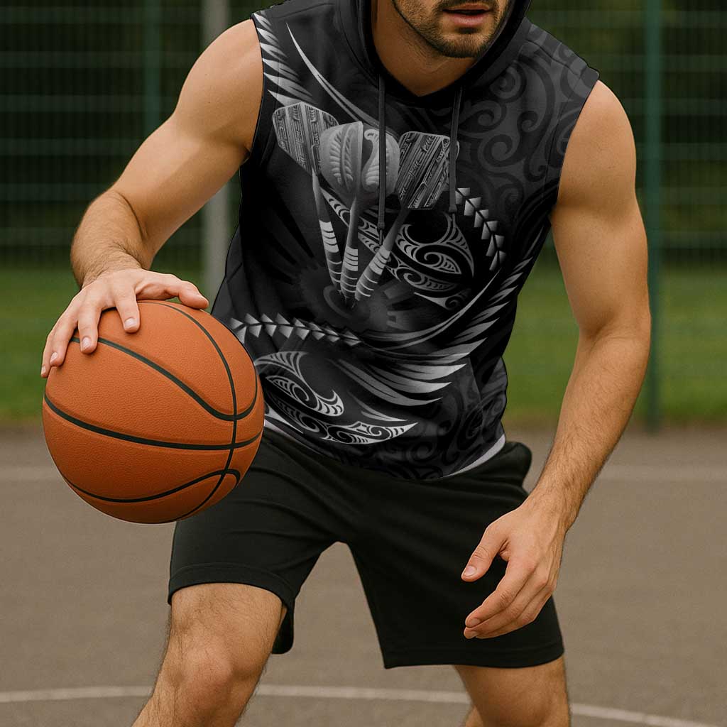 Personalised All Black New Zealand Darts Sleeveless Hoodie Aoteroa Fern Maori Galaxy Style - Aussie Hoodie