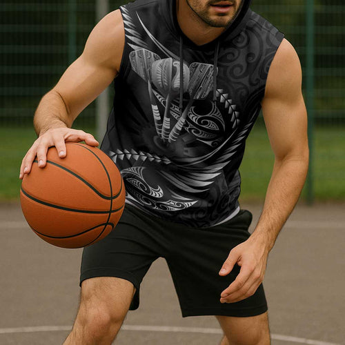 Personalised All Black New Zealand Darts Sleeveless Hoodie Aoteroa Fern Maori Galaxy Style - Aussie Hoodie