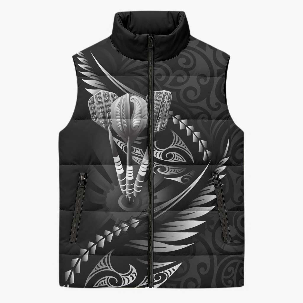 Personalised All Black New Zealand Darts Sleeveless Puffer Jacket Aoteroa Fern Maori Galaxy Style - Aussie Hoodie