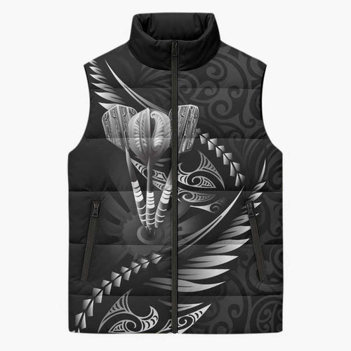 Personalised All Black New Zealand Darts Sleeveless Puffer Jacket Aoteroa Fern Maori Galaxy Style - Aussie Hoodie